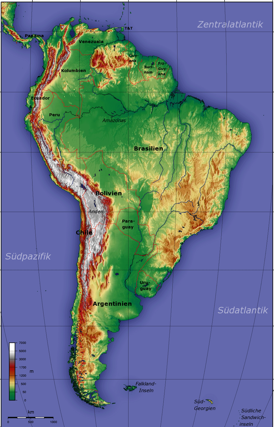 Topography of South America